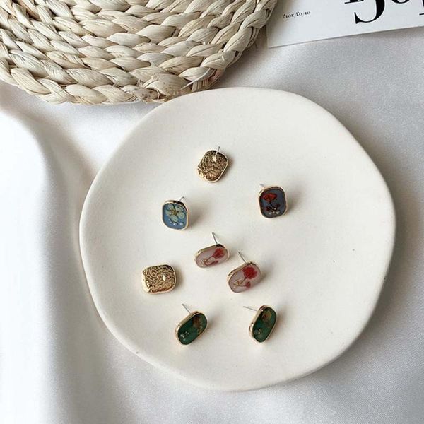 

japanese stud earring for women petal pendientes mujer moda oval ear jewelry gift glazed vintage brincos girls, Golden;silver