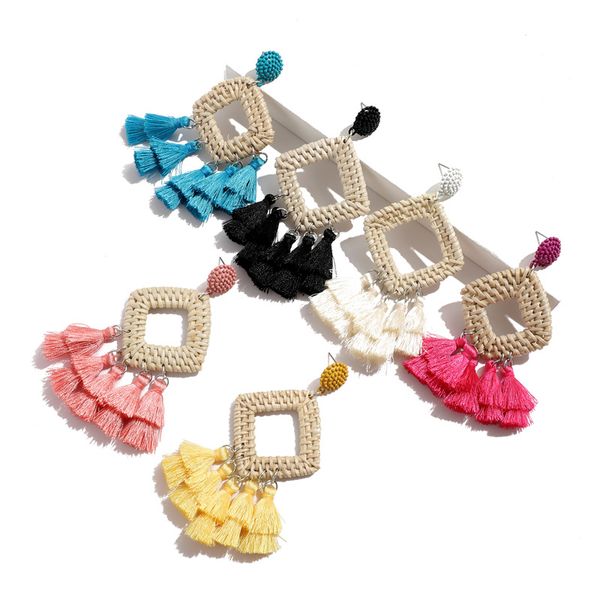 

2019 new bohemian women's fashion tassel earrings wicker wicker braided bamboo vine geometry flow female earrings women's dress ea, Silver