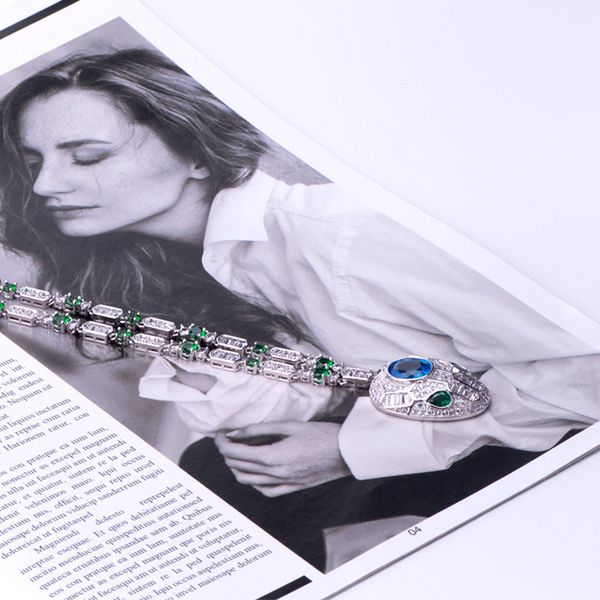 

змея ожерелье европейского и американского стиль мода шарма животных отличаясь алмазным emerald содержащего золота глаза подвесок high-end в, Silver