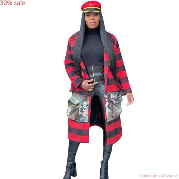 

outerwear camouflage women trench coats red long dress coat patchwork packets long sleeve trench overcoat fall trech coat women, Tan;black