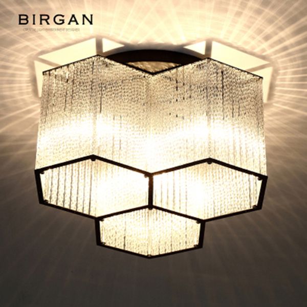 

led modern ceiling light hexagon crystal pendant lamp flush mount lights fixture for living room bedroom cafe bar