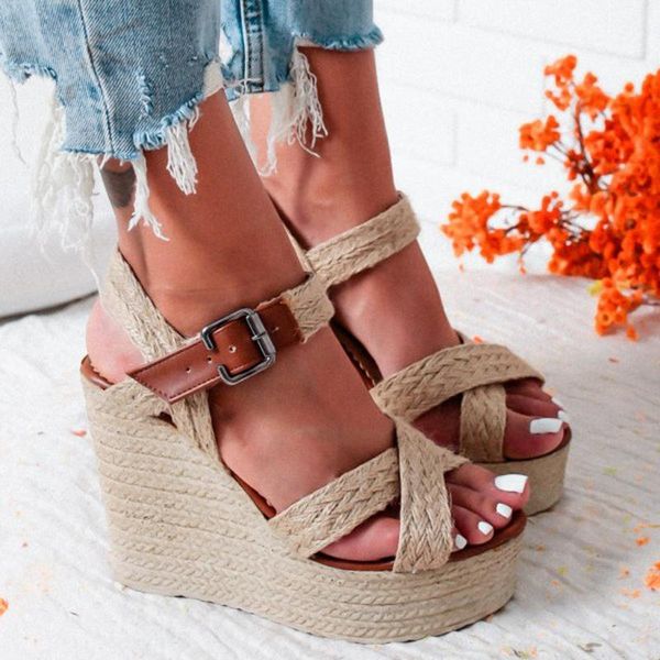 

wedges shoes for women weave back strap shoes women casual big size buckle roman summer woman zapatos de mujer 2020, Black