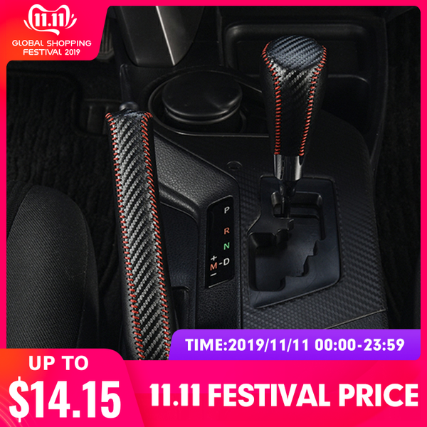 

carbon line leather gear shift collars cover for rav4 2014 2015 2016 interior handbrake cover for rav4 2017 2018