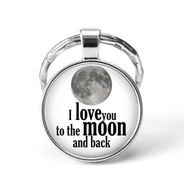 

i love you to the moon and back valentine's keychain love jewelry glass pendant key chains for couples gift for lover, Silver