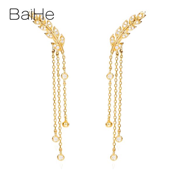 

baihe solid 18k желтое золото 0.14ct h / si круглый природных алмазов свадебный подарок fine мода ювелирные изделия перо уха провод серьги с, Golden;silver