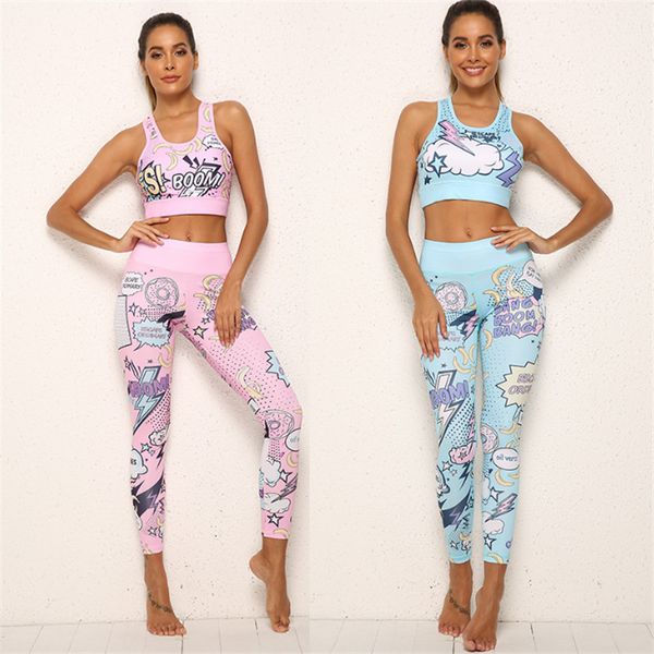 

женщины tracksuit мультфильм йога установить бег fitness беговая бюстгальтер гетры спортивный костюм gym одежда спортивная ropa deportiva mu