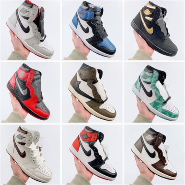 

unc high og 1s youth children's basketball shoes travis scotts cactus university blue freshman running boys girls sports shoes, Black;red