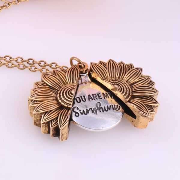 

women gold double sided custom you are my sunshine open locket sunflower pendant necklace for women girfriend new year gift