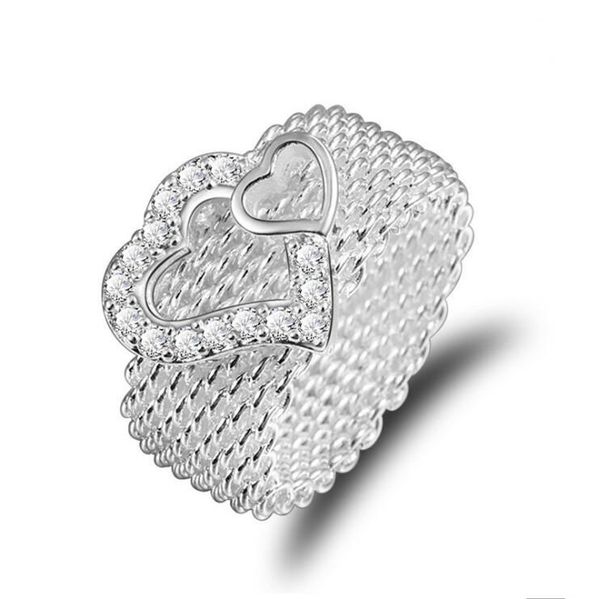 

epacket dhl plated sterling silver stone-inlaid double-center net ring dasr063 us size 8;women's 925 silver plate with side stones ring