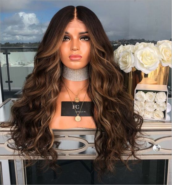 

65 cm brown ombre long curly wig boby wavy wigs for women synthetic heat resistant party wigs natural looking, Black