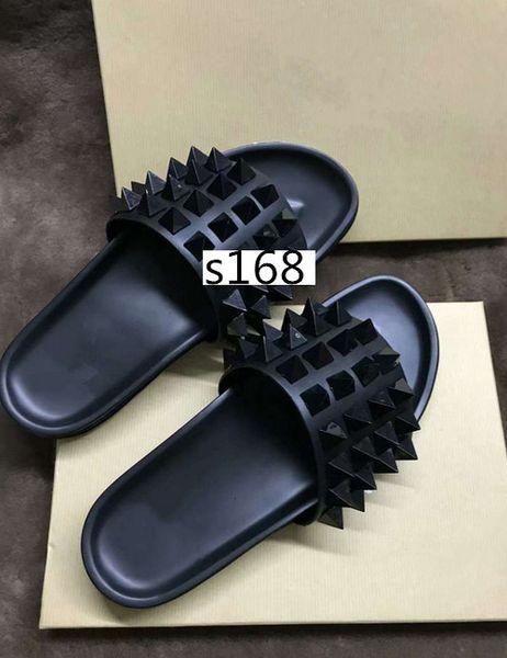 

горячие продажи донна шипованные плоские туфли дизайнерские красные низы обувь мужская заклепки шипы плоские тапочки с коробками, Black
