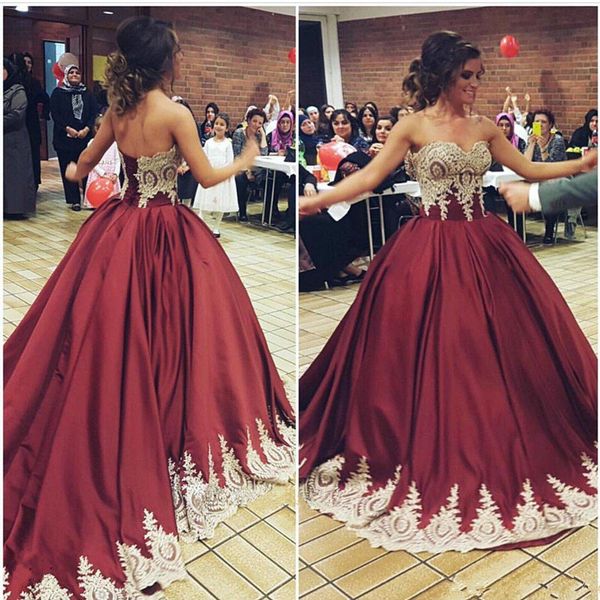 

elegant ball gown wedding dresses gold lace quinceanera dresses lace up back appliques sweetheart burgundy satin bridal dresses 23, White