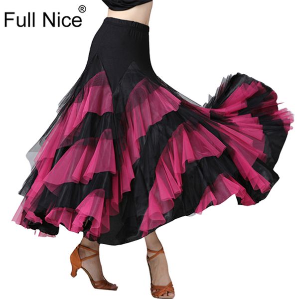

ballroom dance skirt flower ruffle long skirt big swing modern dance women tango stage costumes flamenco belly walt, Black;red