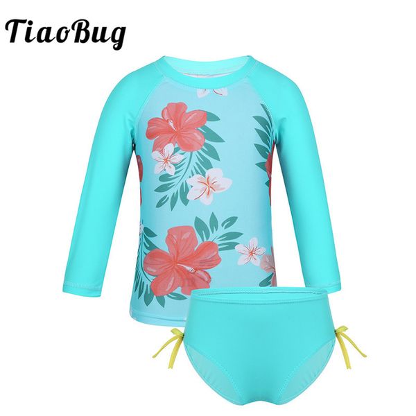 

tiaobug baby girls tankini long sleeve flower printed rashguard swimsuit toddler kids swimwear bathing suit with briefs set