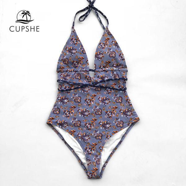 

cupshe прага encounter печати цельный купальник женщины крест и скреплены холтер monokini 2020 девочка v-образным вырезом backless swimsuits, White;black