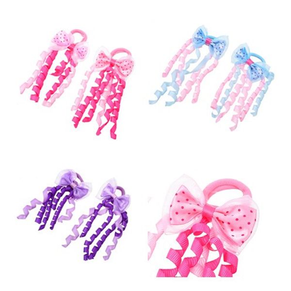 

kids curl ribbon scrunchy hair accessories colorful children elastic hair ties girls bowknot hair clip random color, Slivery;white