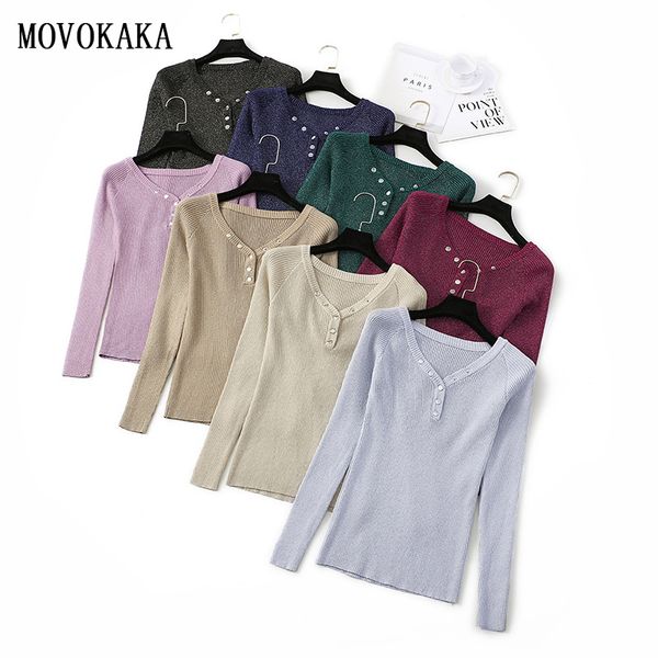 

autumn winter sweater women pullover knit sweater female shiny lurex pullover women button jumper v-neck pull femme, White;black