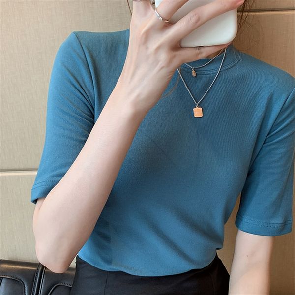 

100 women's short sleeves cotton t- jacket cotton t-shirt slim solid color versatile short base shirt top, White