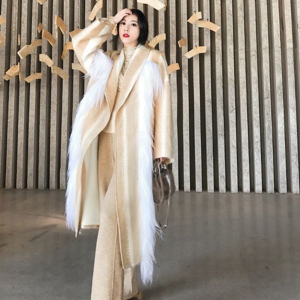 

real fur coat female wool jacket autumn winter coat women clothes 2020 korean vintage long woolen manteau femme zt4694, Black