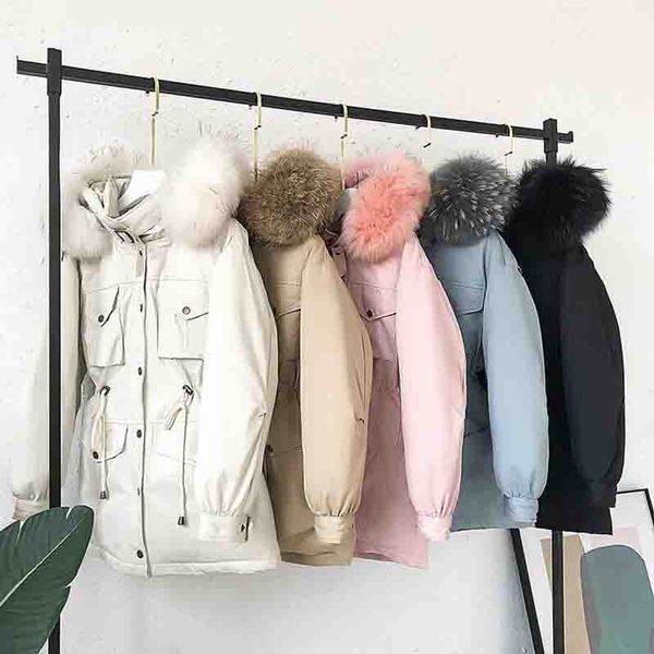 

90% white duck down jacket 2019 women loose plus size winter coat real fur collar hooded long down jacket thick warm parka, Black
