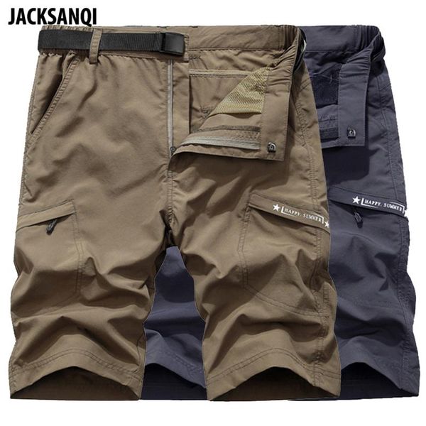 

outdoor shorts jacksanqi men's summer quick dry hiking man sports breathable camping fishing running male trouser ra381, Brown;gray