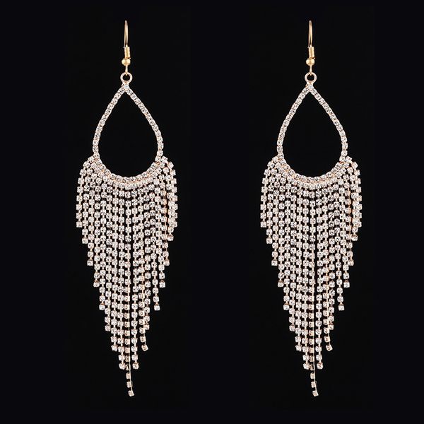 

rhinestone claw chain earrings bride atmosphere drip temperament exaggeration tassels earring, Golden