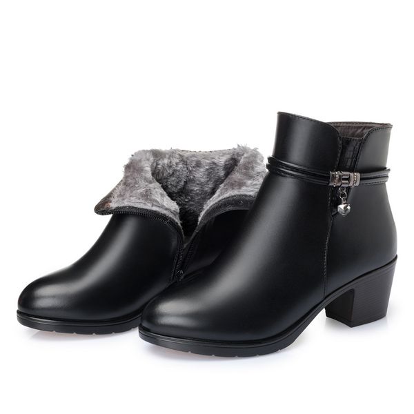 

new fashion soft leather women ankle boots high heels zipper shoes warm fur winter boots for women plus size 35-43 rtg5, Black