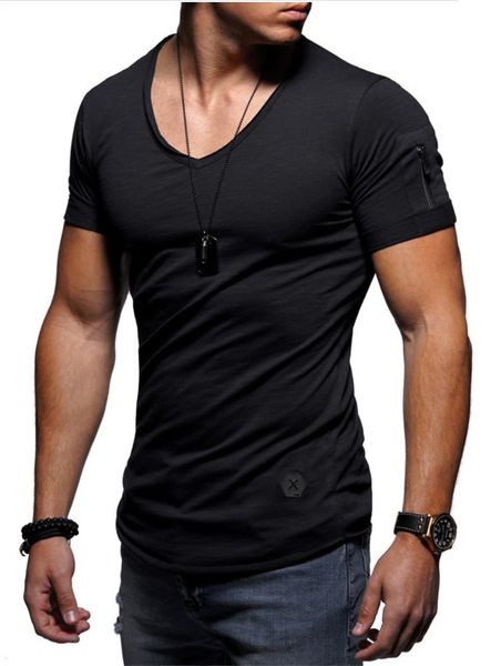 

men's clothing round neck slim short-sleeved t-shirt male clothes, White;black