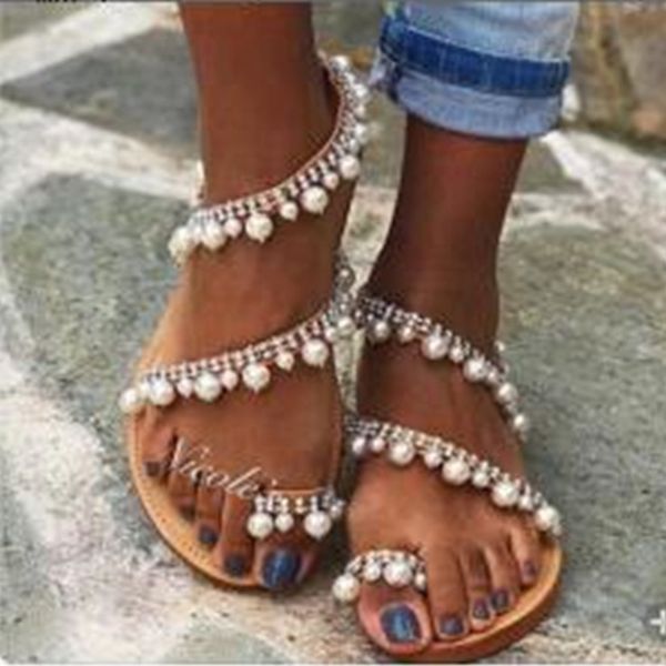 

women sandals ladies bohemia rhinestone flats woman flip flops shoes female casual beach shoes women's 2020 plus size summer, Black