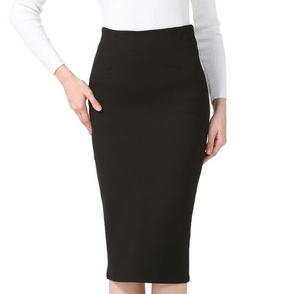 

fashion spring autumn new women skirt plus size high waist work slim pencil skirt open fork office lady skirts female, Black