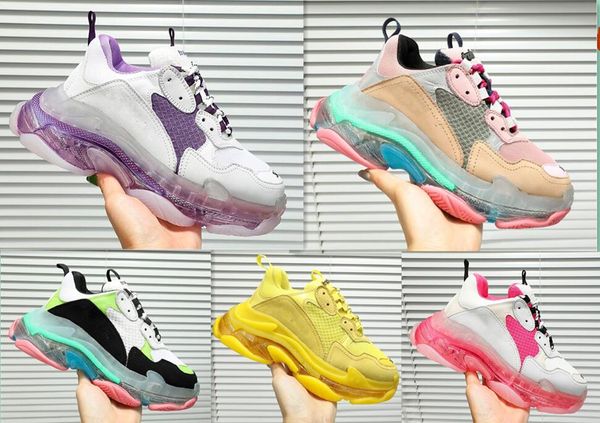 

2020 triple s 20fw men's designer women's paris rainbow fluorescent crystal daddy shoes jelly bottom leather mesh casual shoes, Black