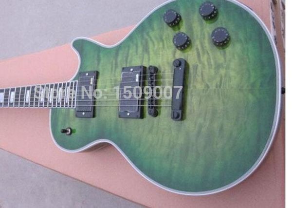 

custom electric guitar, green burst, special figured maple , black hardware