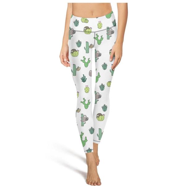 

любовь лени cactifashion дамы дизайн йога брюки эластичность повседневный tight подходит для run кактусы большой мультфильм желтый лень симп, Black