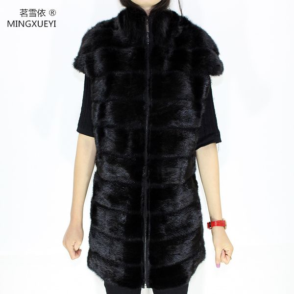 

women's fur & faux black real vest long women winter coat