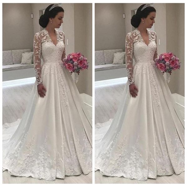 

2019 new a line satin long sleeve wedding dresses bridal gowns milla nova wedding dress bridal gowns abiti da sposa in spiaggia, White
