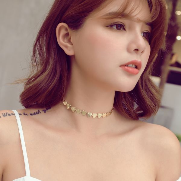 

love necklace female clavicle chain simple personality short section net red necklace decorative accessories, Golden;silver