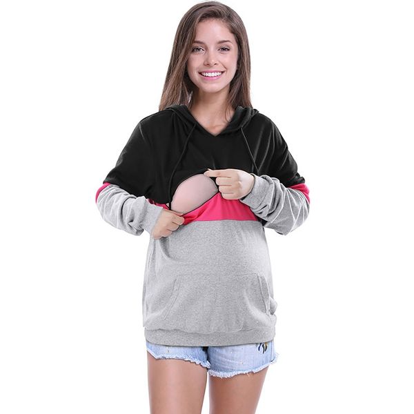 

maternity hoodies sweatshirt women long sleeve hooded nursing for pregnant winter breastfeeding pullover sweatshirt s-2xl, White