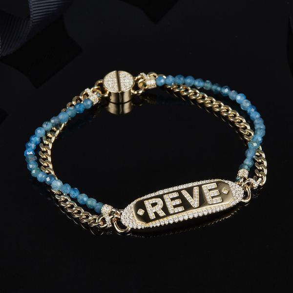 

new famous s925 sterling silver chain reve tag bracelet sky blue gem stones double layer macrame women bracelet monaco jewelry, Black