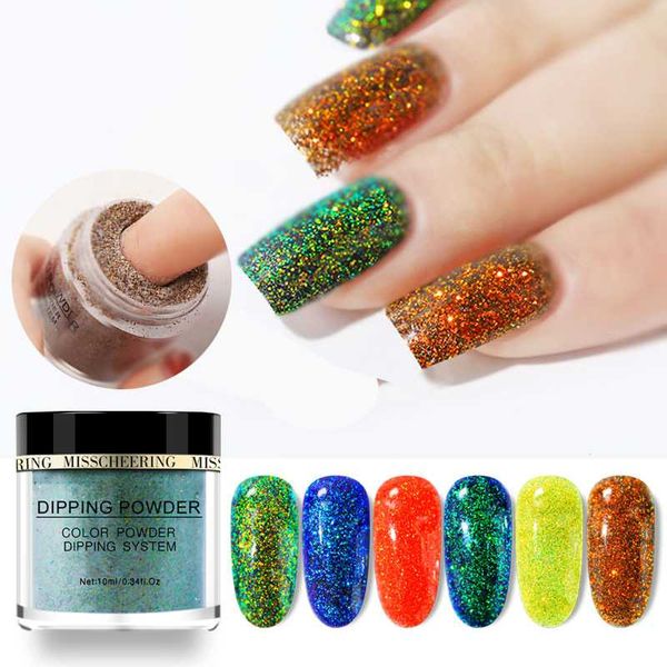 

1 bottle holographic dip nail powders gradient dipping glitter decorations lasting than uv gel natural dry without lamp cure, Silver;gold