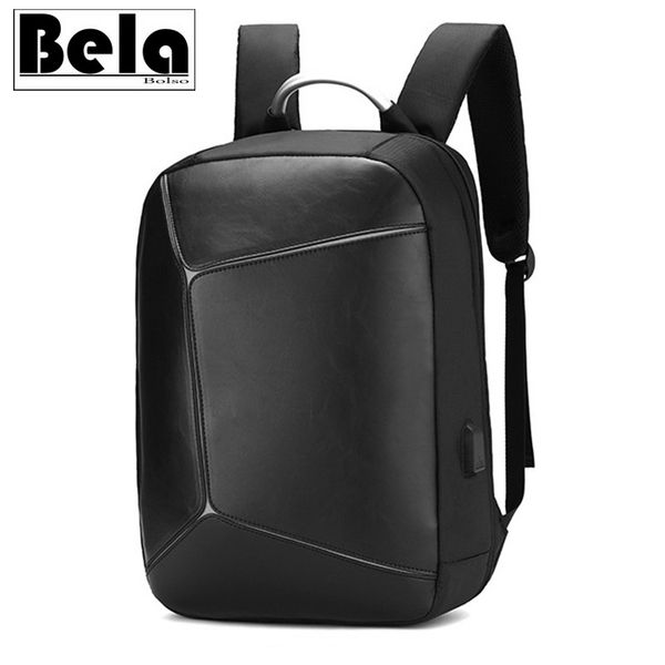 

belabolso patchwork anti theft backpack man usb charging lapbackpack business male travel teenage fashion pu hmb694