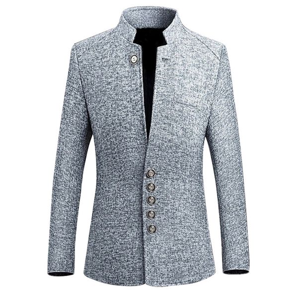 

mens vintage blazer coats chinese style business dress blazers casual stand collar jackets male slim fit suit jacket, White;black