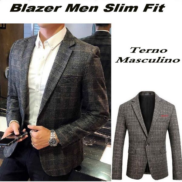 

men vintage plaid blazer british stylish male suit jacket business casual one button blazer young men's business casual, White;black