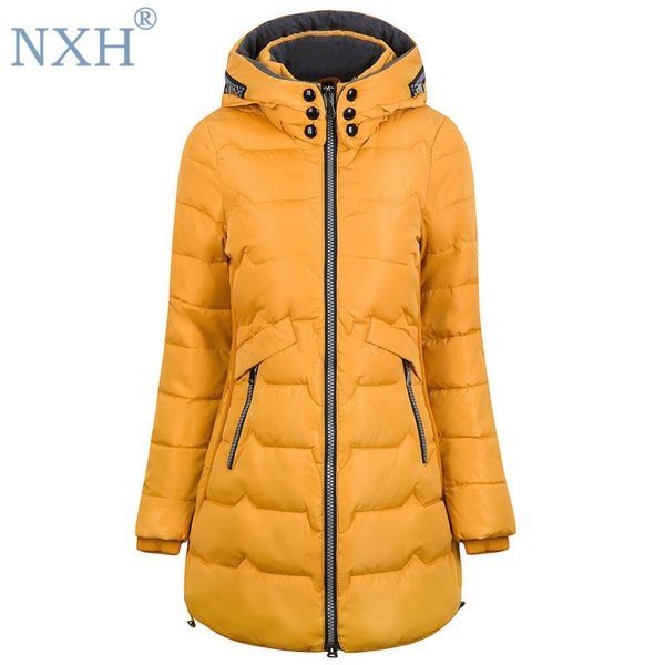 

nxh 2018 plus size long coat winter jacket parka women thick slim long warm hooded padded parkas female big size windbreak, Black