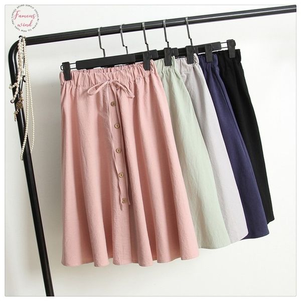 

высокая талия линия старинные женские юбки с пуговицами длиной до колен девушки школьная миди юбка женский белый черный синий, Black