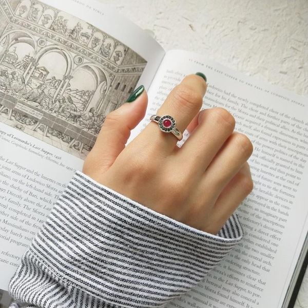 

authentic s925 sterling silver fine jewelry black cz &ruby eye rings adjust tlj821, Golden;silver