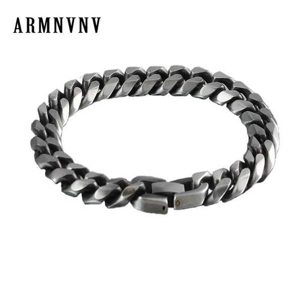 

armnvnv antiuqe цвета серебра 13mm wide людей нержавеющей стали снаряженная кубинский link цепь браслет для мужчин 21.5cm ювелирные изделия, Black