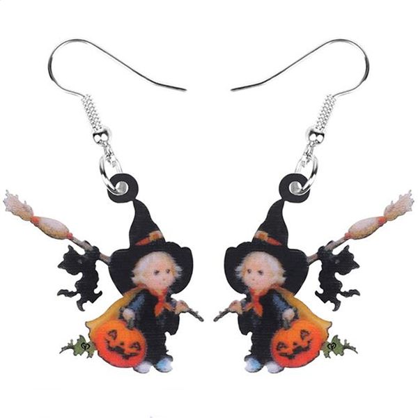 

acrylic halloween broom hat witch pumpkin black cat earrings drop dangle decoration jewelry women girls teens party gift, Silver