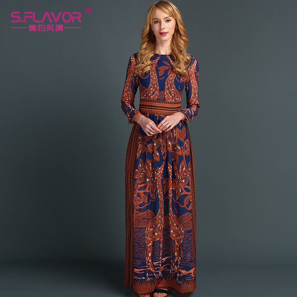 

s.flavor women chiffon long dress england style long sleeve deer printing party dress women spring vestidos, Black;gray