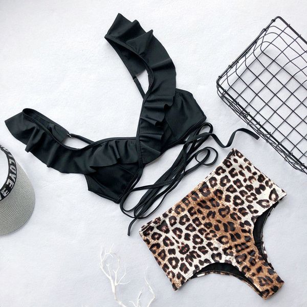 

women designer luxury bikini swimwear sets solid color high waist womens leopard printed swimwear fashion bikinis, White;black