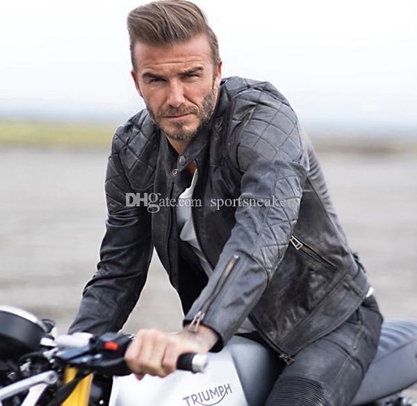 

beckham's same style young man slim leather jacket harley motorcycle short clothing genuine cowhide leather, Black